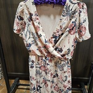 AUW Cream and Pink Floral Midi Dress